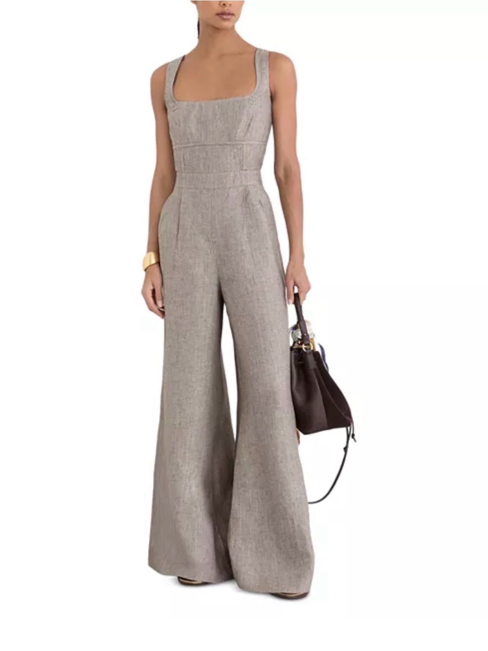 REISS- Flora Petite Linen Structured Wide-Leg Jumpsuit in Neutral